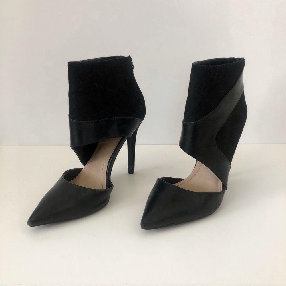 Zara Black Pointed Toe Cutout Ankle Strap Stiletto Heels